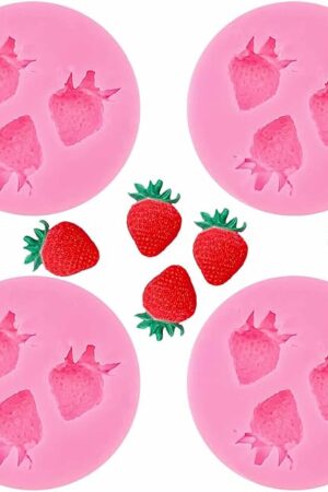 4Pcs Strawberry Silicone Molds 3D Chocolate Candy Mold Fruit Fondant Mold Cute Soap Polymer Clay Epoxy Resin Mold for Sugarcraft Cake Decorating
