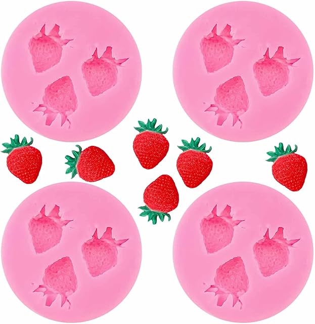 4Pcs Strawberry Silicone Molds 3D Chocolate Candy Mold Fruit Fondant Mold Cute Soap Polymer Clay Epoxy Resin Mold for Sugarcraft Cake Decorating