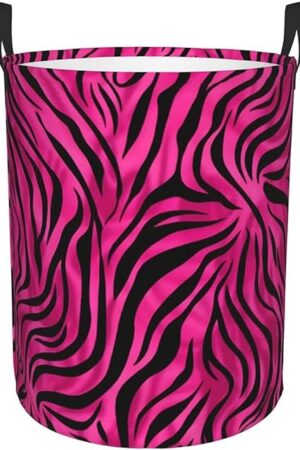 Waterproof Laundry Hamper Pink Zebra Pattern Collapsible Laundry Basket Large Storage Basket Toy Storage Bins