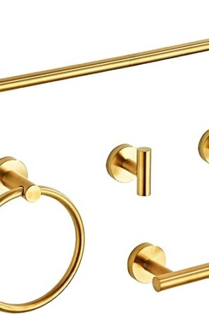 Brusehd Dark Gold Bathroom Hardware Set 5 Piece with Towel Racks for Bathroom, SUS304 Stainless Steel Bath Towel Bar Set, 24 Inch Wall Mounted Accessories Kit…