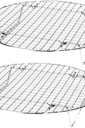 2 Pack Cooking Racks 10.5 inch Grids Steamer Baking Round Cooling Racks with Folding Feet Dehydrator Trays Stackable Barbecue Carbon Grates for Air Fryer