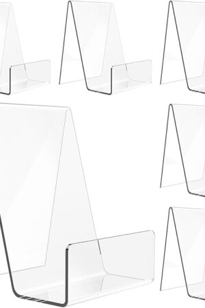 6 Pack Acrylic Book Stand, Clear Easel Stand for Display, Book Display Holder, Display Stand for Album, CD, Magazine, Postcard, Picture, Plate, Artworks, Phone, Tablet