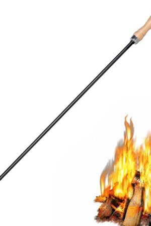 AGM Fire Poker for Fire Pit, 32" Long Heavy Duty Campfire Poker Stick with Wooden Handle for Camping, Fireplace, Bonfires, Rust Resistant Portable Fire Pit Tools Accessories for Outdoor & Indoor