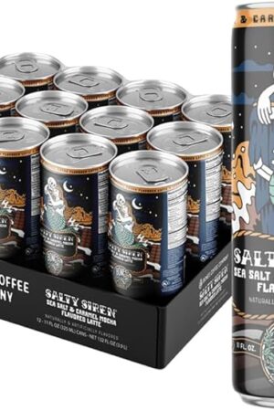 Bones Coffee Company Salty Siren Latte Flavored Coffee, Medium Roast Ready To Drink Iced Coffee in Can, 11 Fl Oz Can (12 Pack)