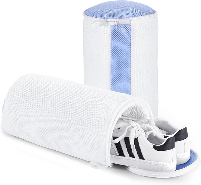 2Pcs Shoe Washing Machine Bags, Laundry Shoes Bag for Washer & Dryer, Reusable Shoe Cleaning Bag Fluffy Fiber Inside, Sneaker Tennis Laundry Bags for All Shoes, Large Size, 7 x 13 Inches
