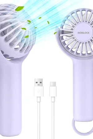 2 IN 1 Portable Handheld Mini Fan,Powerful Cooling,Personal Small Hand held Quiet Fan,Adjustable Desk Fan,Beach Travel Neck Fan,USB Rechargeable, Birthday Gifts for Women Mom(Purple)