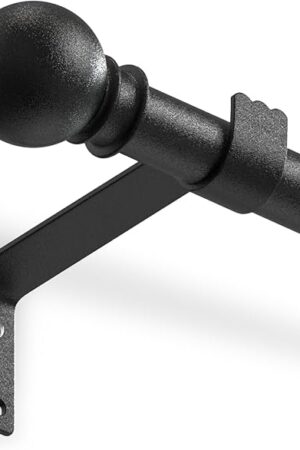 5/8 inch Curtain Rod 28 to 44 Inch, Adjustable Diameter Small Curtain Rod Set with Sliding Glass Door, Patio, Bedroom, Kitchen, Black