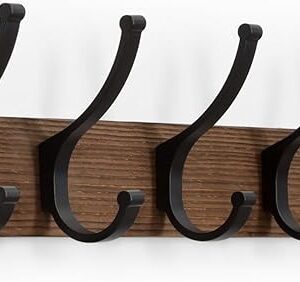 Coat Rack Wall Mount, 16.5 Inches Wood Coat Hooks Wall Mount, Wall Coat Rack with 5 Hooks, Hat Rack Wall Hooks for Hanging Coat, Bag, Towel (1Pack, Brown)