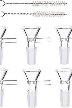 6PCS 14mm Heat-Resistant Borosilicate Glass Funnel and Cleaning Brush, Mini Bowl Piece with Handle for Home Kitchen