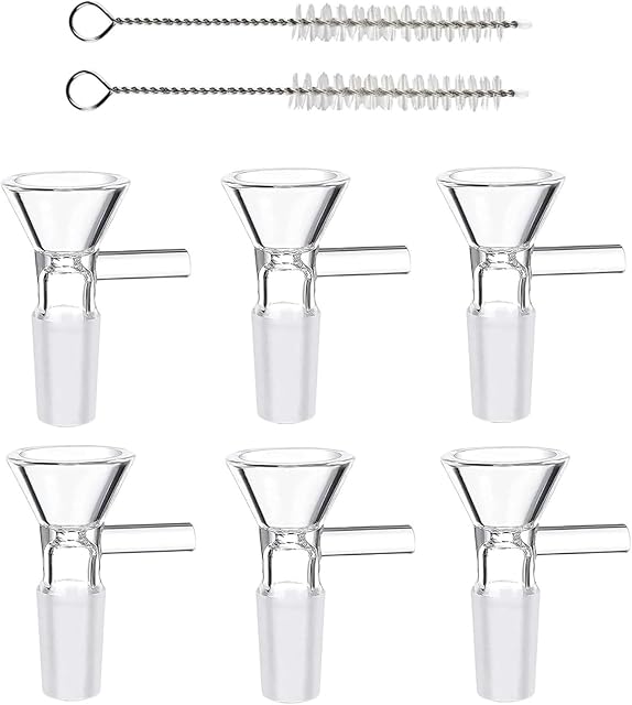6PCS 14mm Heat-Resistant Borosilicate Glass Funnel and Cleaning Brush, Mini Bowl Piece with Handle for Home Kitchen