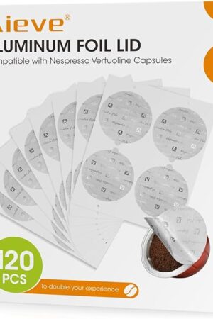 Aieve 120Pcs Aluminum Foil Seals Lid for Reusable Nespresso Pods Vertuo Compatible with Nespresso Refillable Capsule