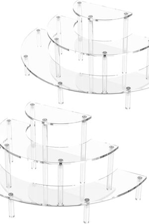 3 Tier Acrylic Display Risers 2 Pack, Half Moon Cupcake Stand, Clear Perfume Organizer, Dessert Stand for Display, Clear Display Stand for Food, Cupcake, Perfume, Collections