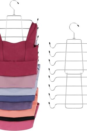 ZEDODIER 2 Pack Tank Top Hanger, Space Saving Bra Hanger, Non-Slip Hanging Sport Bras Holder, Closet Organizers and Storage for Camisoles Tank Tops Bras Ties Swimsuits Strappy Dress, Silver