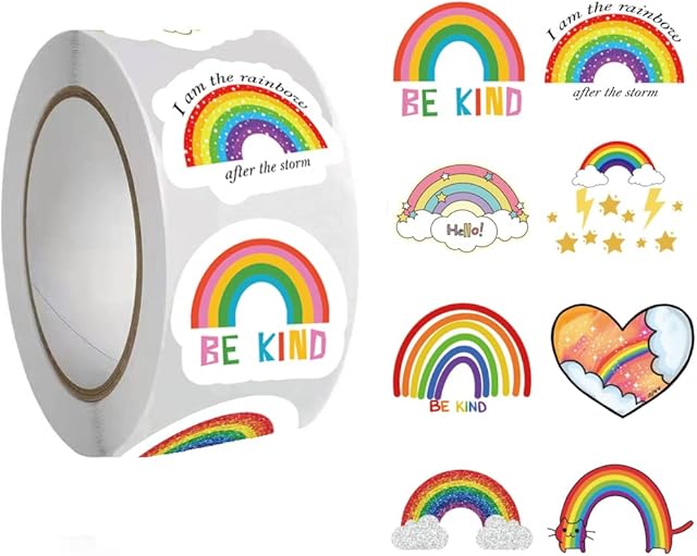 The 500 Pieces(8 Patterns) Rainbow Stickers Colorful Fashion Graffiti Rolls Self Adhesive Seals for Kids Girls Boys Teens Adults for Water Bottles Laptop Suitcase for Birthday Party Supplies Decor Favors