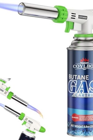 Butane Torch Lighter with Butane Included, Kitchen Torch with 1 Butane Canister, Creme Brulee Torch with Adjustable Flame with Reverse Use for Creme, Brulee, BBQ, Baking, Jewelry