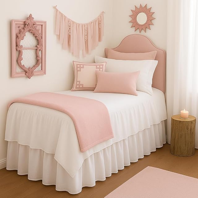 Cottingon Twin XL 36 Inch Drop Extended Dorm Room Bed Skirt,100% Microfiber College Bed Essentials Extra Long Size Dust Ruffle,White