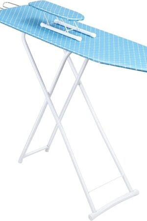 4-Leg Ironing Board, Full-Size Folding Ironing Board, Fold-Up Household Ironing Board, Extended Ironing Board Outside with Removable Heat-Resistant Cover (42 inch, Blue Plaid Pattern) Blue