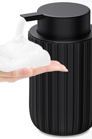Ceramic Foaming Soap Dispenser, 12 oz Bathroom Foam Hand Soap Dispenser, Refillable Lotion Soap Dispenser with Removable Pump for Kitchen Hand Wash Dispenser, Modern Home Decor (Black)