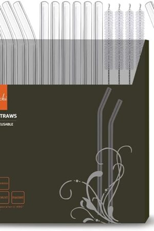 16 Pack Reusable Glass Straws,Set of 6 Straight and 6 Bent with 4 Cleaning Brush,Perfect for Smoothies,Tea, Juice, Milkshakes(8.5''x10 MM)