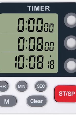 Dual Kitchen Timer Digital - 3 Channel for Cooking with Alarm, Large Display, Magnetic Back, Replaceable 3A Battery, Loud Food Timer, Modern White Design for Multi Timing Needs