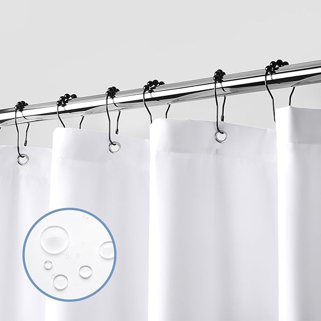 downluxe Waterproof Fabric Shower Curtain Liner, Soft Cloth Shower Liner with 3 Magnets, Machine Washable & Hotel Quality Bathroom Curtain, 70" W x 72" L, White