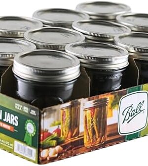 Ball - 16oz Wide Mouth Jars with Lids & Bands 12 Pack Jars, Large Glass Mason Jar for Food Storage with airtight Lid, 0.125 Gallon Glass Jar with Lid and Bands, Set of 12