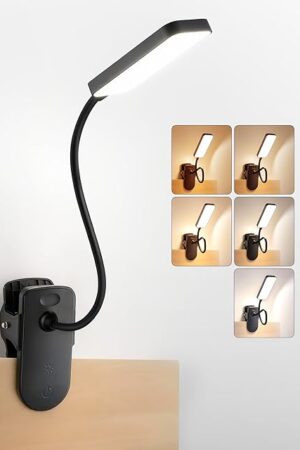 Clip on Light,9 Brightness+5 Color Rechargeable Desk Lamp,4000mAh Battery Operated Lights,450 Lumen 48 LED Desk Lamp with Clamp Light,Cordless Reading Lamps for Bed/Headboard/Bedside Table