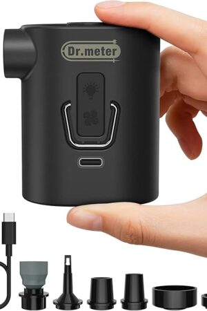 Dr.meter Air Pump for Inflatables, 3600mAh Rechargeable Air Mattress Pump with Camping Light 4.8kPa Fast Inflate Deflate Portable Mini Air Pump for Sleeping Pad, Swimming Ring, Pool Float, Vacuum Bags
