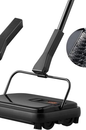 VEVOR Carpet Sweeper Manual, Floor Sweeper with 300 ml Dustbin Capacity Easy to Empty, for Home Office Carpets Pet Hair Dust, Black