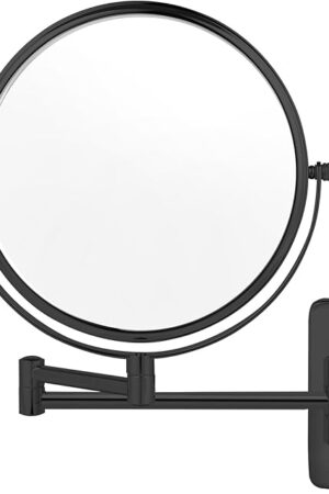 8? Wall Mounted Makeup Mirror with10X Magnification, Double Sided Shaving Mirror Wall Mount for Bathroom, 360ยฐ Swivel Extendable Vanity Mirror with Adjustable Arm for Daily Use, Matte Black๏ผNo Light๏ผ