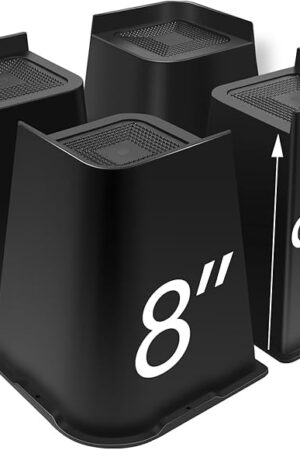 Bed Risers 8 inch Heavy Duty, 4 Pack L Shape Furniture Risers 8 inch Support 5000LBs, Table Couch Risers, Oversized Lifts Risers for Dorm Beds Frame, Sofa, Chairs Legs (Black 4-Pack,8 inch)