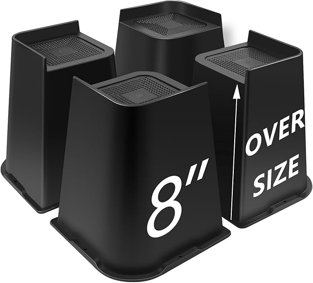 Bed Risers 8 inch Heavy Duty, 4 Pack L Shape Furniture Risers 8 inch Support 5000LBs, Table Couch Risers, Oversized Lifts Risers for Dorm Beds Frame, Sofa, Chairs Legs (Black 4-Pack,8 inch)