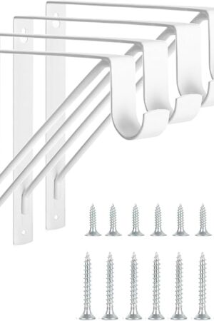 4 Pack Heavy Duty Closet Shelf & Rod Brackets, Wall Mounted Closet Shelf Brackets, 11 x 10.2 Inch Closet Shelf Brackets with Rod Support, White