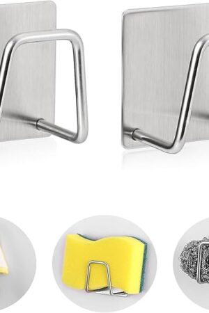 2-Pack Stainless Steel Sponge Holder for Kitchen Sink - Rustproof Brushed SUS304 Sponge Caddy Organizer, Wall/Surface Mount, Drainage Design, Clutter-Free Storage