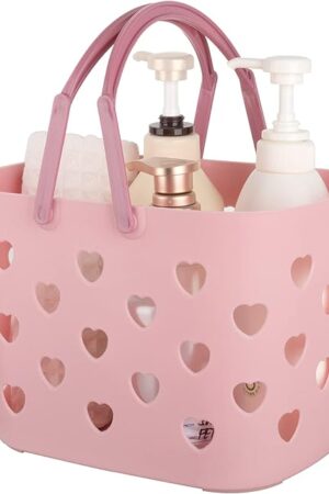 Anyoifax Shower Caddy Plastic for Bathroom Kitchen Pantry College Dorm Garage Pink