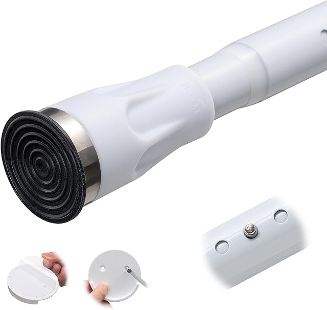 White Tension Curtian rod no drill, 42 to 115 inch Adjustable Heavy Duty black shower curtain rod for Windows bathroom Closet