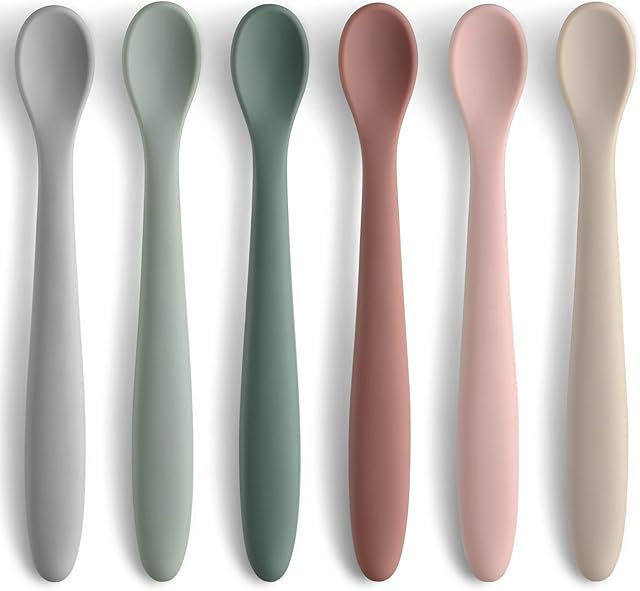 6-Piece Silicone Baby Feeding Spoons, First Stage Infant Spoons, Soft-Tip Easy on Gums I Baby Training Spoon | Infant Utensils Feeding Supplies, Dishwasher & Boil-proof