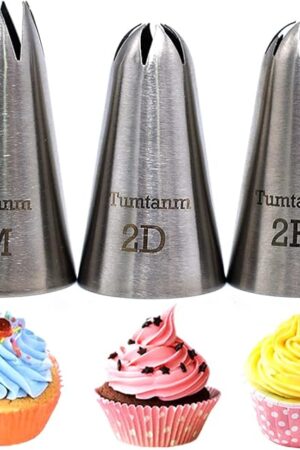 1M 2D 2F Seamless Stainless Steel large Icing Piping Nozzles, DIY Icing Nozzle Tool for Cupcakes