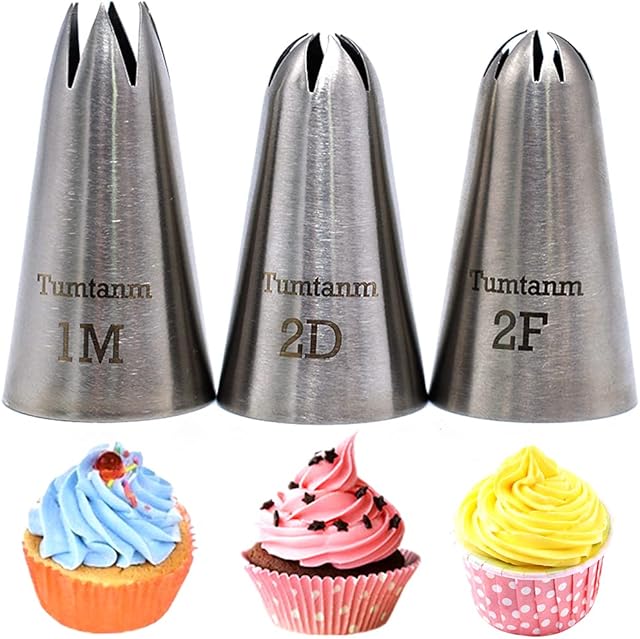 1M 2D 2F Seamless Stainless Steel large Icing Piping Nozzles, DIY Icing Nozzle Tool for Cupcakes
