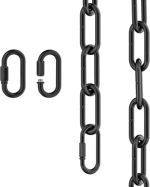 6 Feet Industrial Black Light Fixture Chain, Adjustable Metal Pendant Chandelier Chain Extension with Detachable Link, Maximum Load is 66 Pounds
