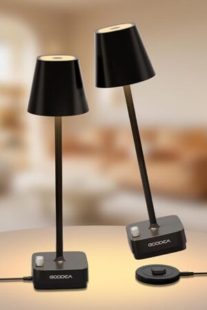 2 Pack Cordless Table Lamp with Charging Base, Rechargeable 6000mAh Battery Operated Lamp, 3 Color Dimmable Portable Table Light for Restaurant, Bedroom, Home, Kitchen Counter