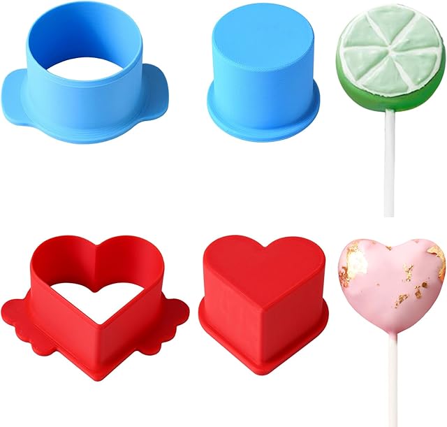 Circle and Heart Cake Pop Cutter and Pusher, 3D Printed Cake Pop Molds Shapes Press Set, Baking Tools for Home Baking, Birthday Parties, Wedding Desserts