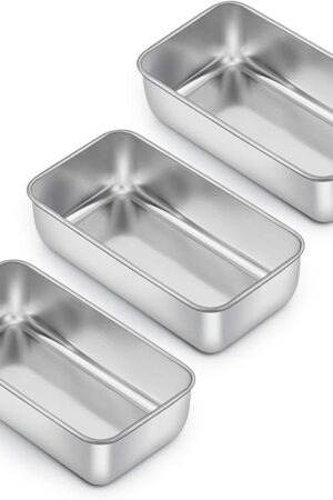 E-far Loaf Pan for Baking Bread, 9 x 5 Inch Stainless Steel Baking Loaf Pans, Metal Bakeware for Bread Meatloaf Cake Brownies, Healthy & Non Toxic, Easy Release & Dishwasher Safe - Set of 3
