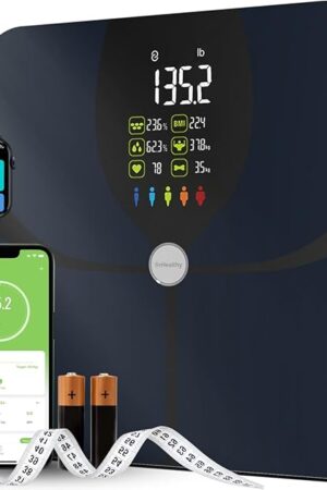 Body Fat Smart Bluetooth Scale, 16 Body Composition Analyzer, Smart Scale with BMI, Fat Percentage, Muscle Mass, Large LCD,Syncs with iOS/Android Fitness Apps, 400 lbs Capacity - Dark Blue