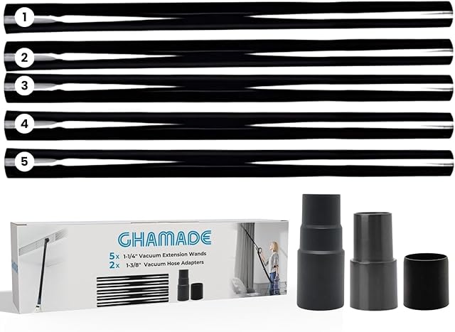 5Pack 1.25 Inch Vacuum Extension Wands plus 1-3/8'' to 1-1/4'' Vacuum Hose Adapter - 1.25 Inch Shop Vac Extension Tubes, Accessories and Attachment 32mm & 35mm, Replacement Vacuum Cleaner Pipe Tubes