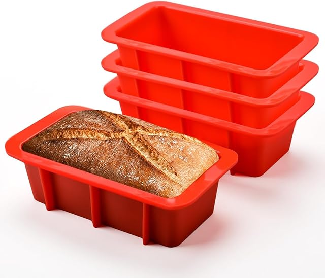 CAKETIME Silicone Mini Bread Loaf Pans for Baking, Small Loaf Pan Set of 4, 2.7x5.4 Inch Nonstick Bread Mold for Toast, Brownie, Loaf, Cake, Soaps