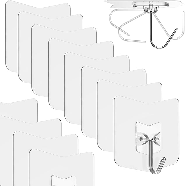 304 Stainless Steel Adhesive Hooks, Self Adhesive Transparent 12 Pack