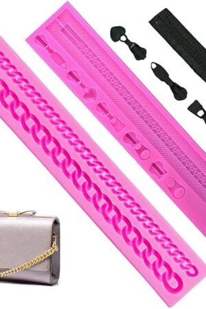 2 PACK Zipper Chain Silicone Mold Realistic Chain Cake Fondant Mold Purse Bag Cake Decorating Mould for DIY Cake Border Decoration, Cupcake Topper, Jewelry, Polymer Clay, Crafting Projects