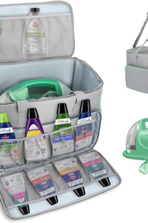 Carry Bag for Bissell Little Green Machine 1400B, Large Storage Bag Carrying Case for Bissell Carpet Cleaner, Car Vacuum Attachments Cleaning Tools Organizer, Cleaner Solution Pocke, Grey(Bag Only)