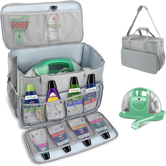 Carry Bag for Bissell Little Green Machine 1400B, Large Storage Bag Carrying Case for Bissell Carpet Cleaner, Car Vacuum Attachments Cleaning Tools Organizer, Cleaner Solution Pocke, Grey(Bag Only)